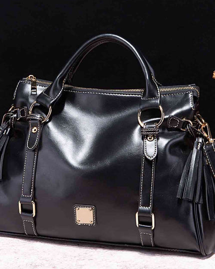 PU Leather Handbag with Tassels
