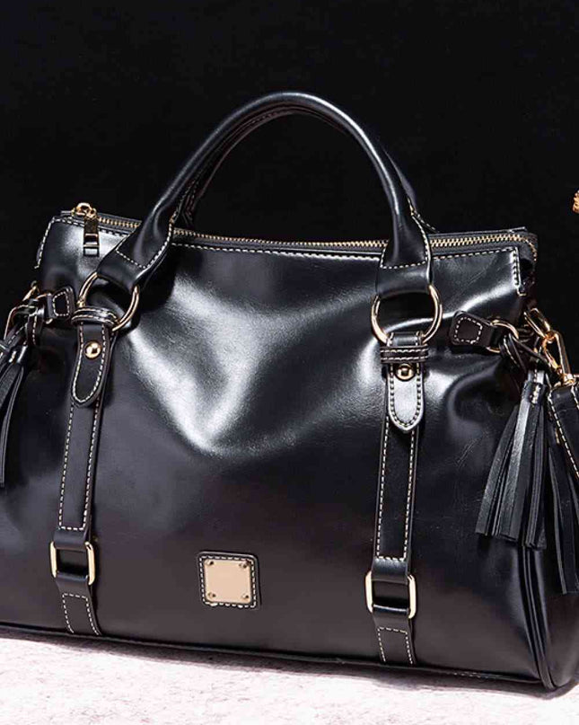 PU Leather Handbag with Tassels