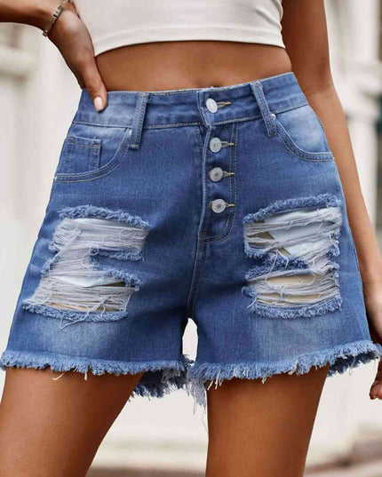 Raw Hem Denim Shorts with Pockets