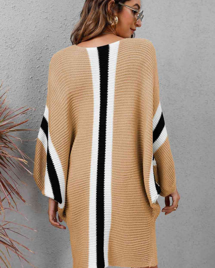 Ribbed Round Neck Long Sleeve Sweater Dress