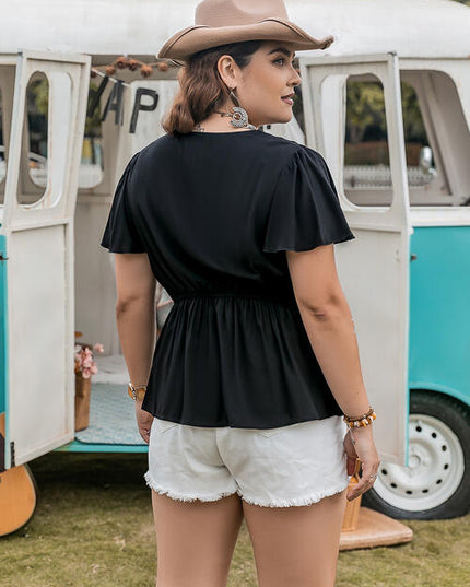 Plus Size V-Neck Flutter Sleeve Blouse