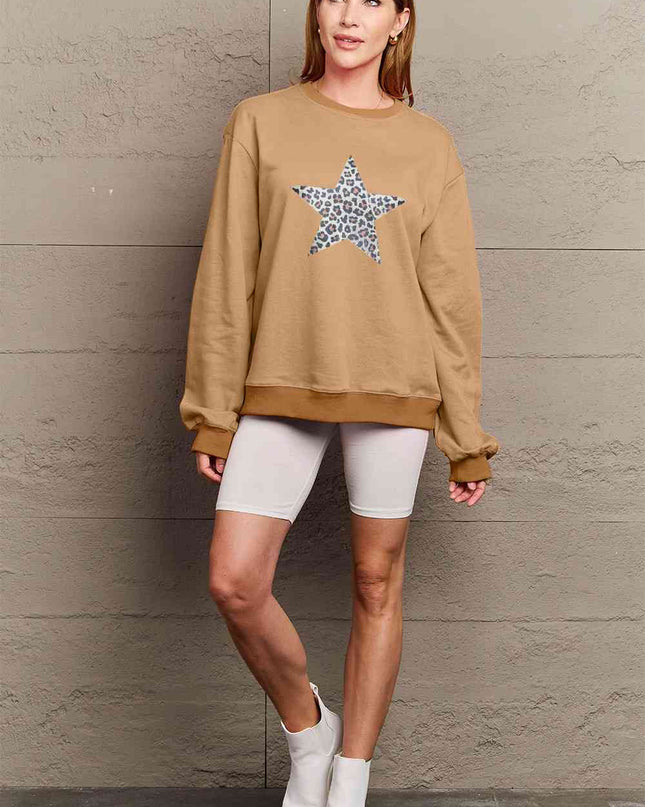Simply Love Full Size Leopard Star Graphic Sweatshirt