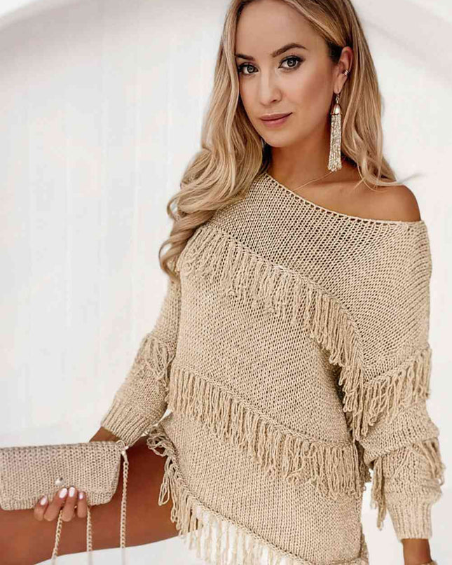 Fringe Detail Long Sleeve Sweater