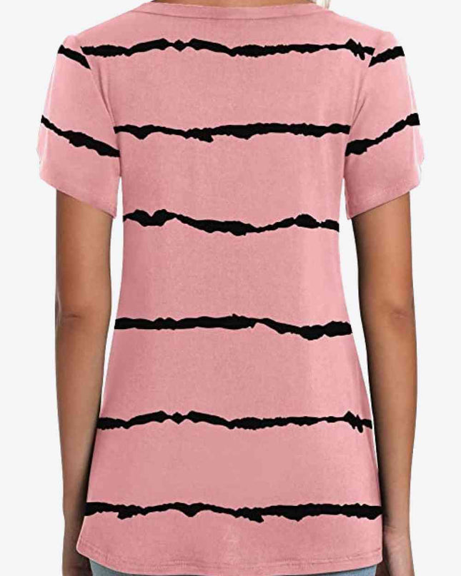 Printed Petal Sleeve V-Neck Blouse