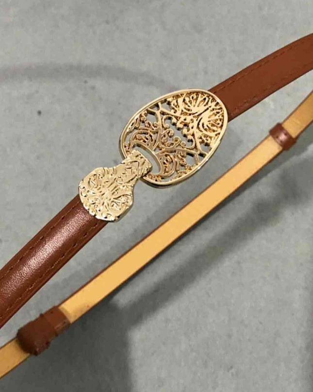 Skinny PU Leather Belt with Alloy Buckle