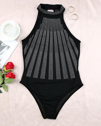 Rhinestone Detail Halter Neck Bodysuit