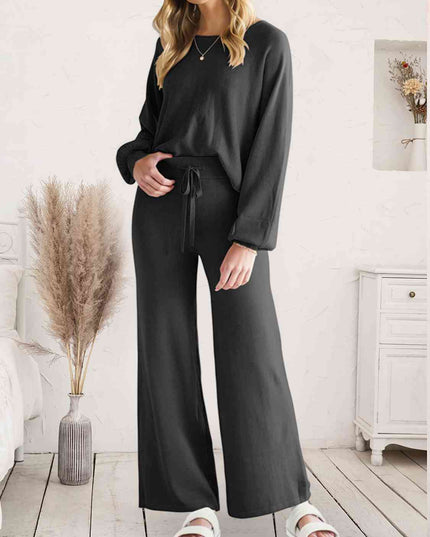 Long Sleeve Lounge Top and Drawstring Pants Set