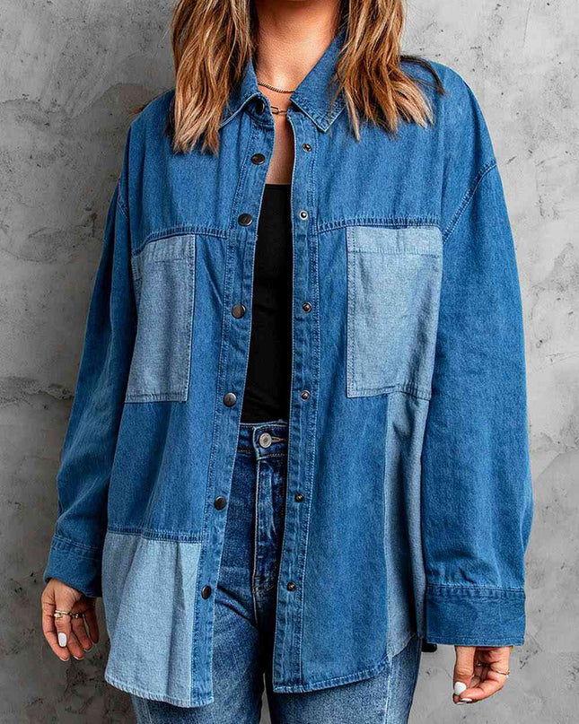 Color Block Snap Denim Jacket