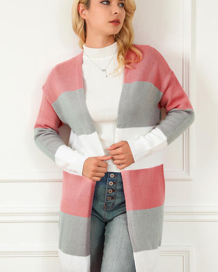 Striped Open Front Long Sleeve Cardigan