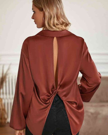 Johnny Collar Lantern Sleeve Blouse