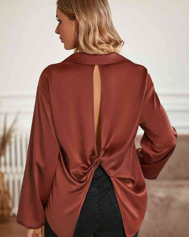 Johnny Collar Lantern Sleeve Blouse
