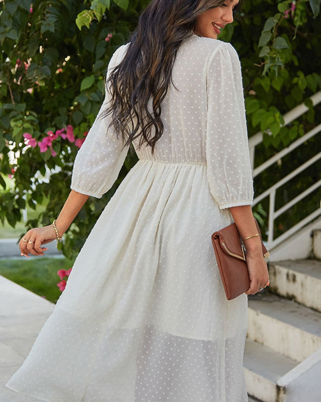 Swiss Dot Frill Trim Surplice Dress