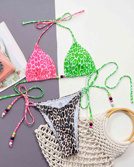 Leopard Tied Halter Neck Bikini Set