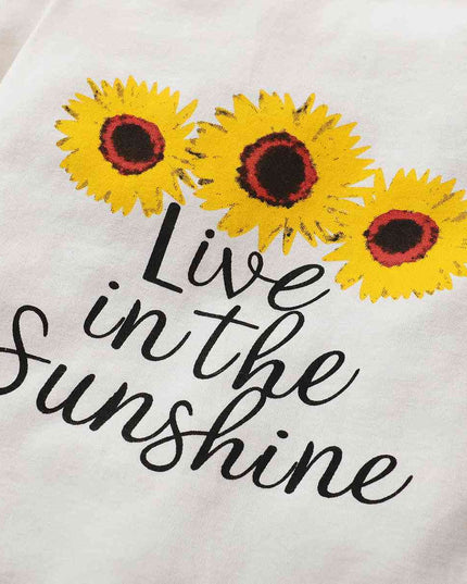 Graphic Bodysuit and Sunflower Overall Skirt Set