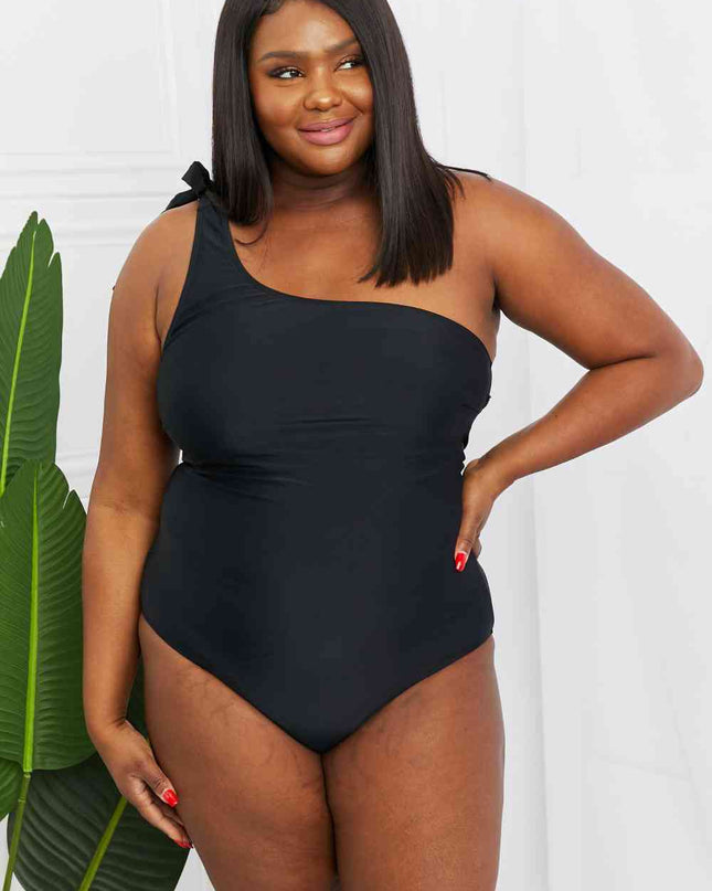 Marina West Swim Deep End One-Shoulder One-Piece Swimsuit in Black