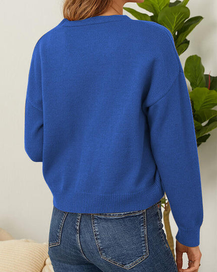 Flower Button Front Dropped Shoulder Cardigan