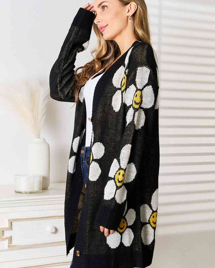 Double Take Floral Button Down Longline Cardigan