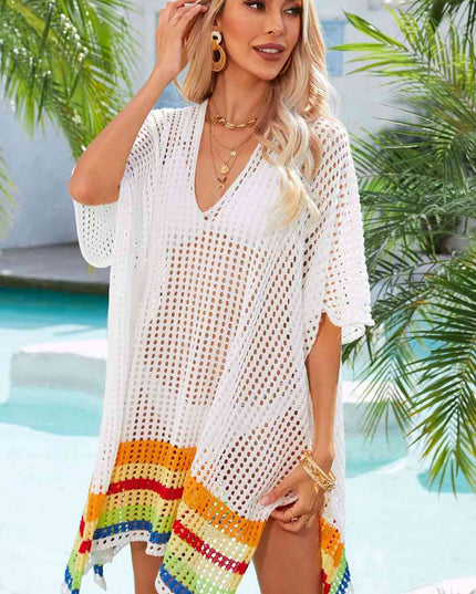 Rainbow Stripe Openwork Slit Cover-Up