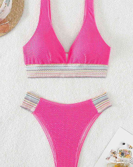 Contrast Textured High Cut Swim Set