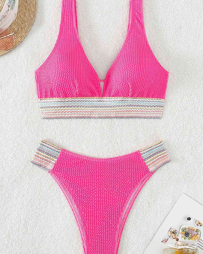 Contrast Textured High Cut Swim Set