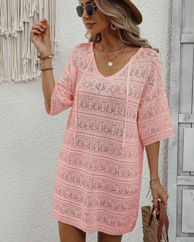 Openwork V-Neck Mini Knit Dress