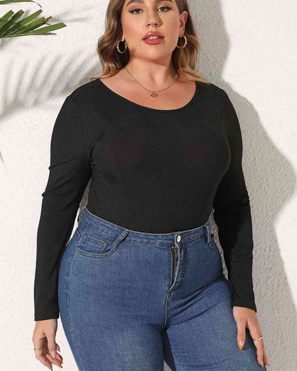 Plus Size Round Neck Long Sleeve Bodysuit