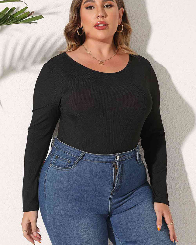 Plus Size Round Neck Long Sleeve Bodysuit