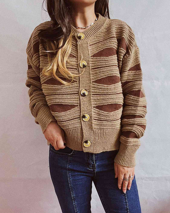 Color Block Button Front Cardigan