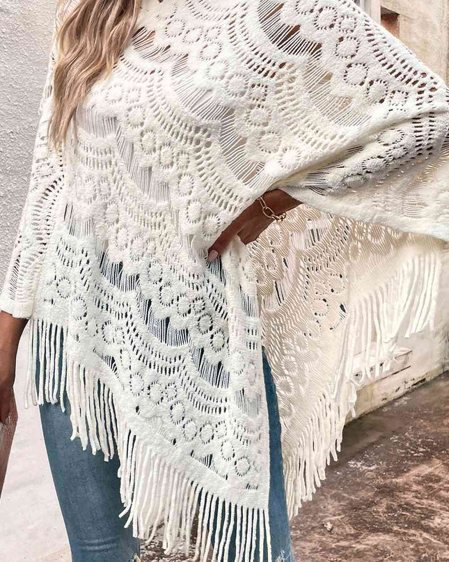 Openwork Fringe Detail Poncho