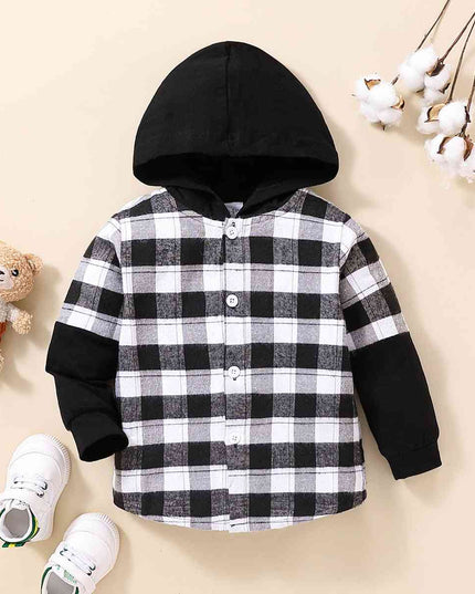 Plaid Button-Down Long Sleeve Hoodie