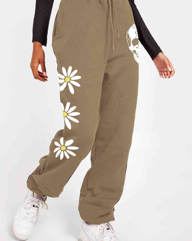 Simply Love Simply Love Full Size Drawstring Flower & Skull Graphic Long Sweatpants