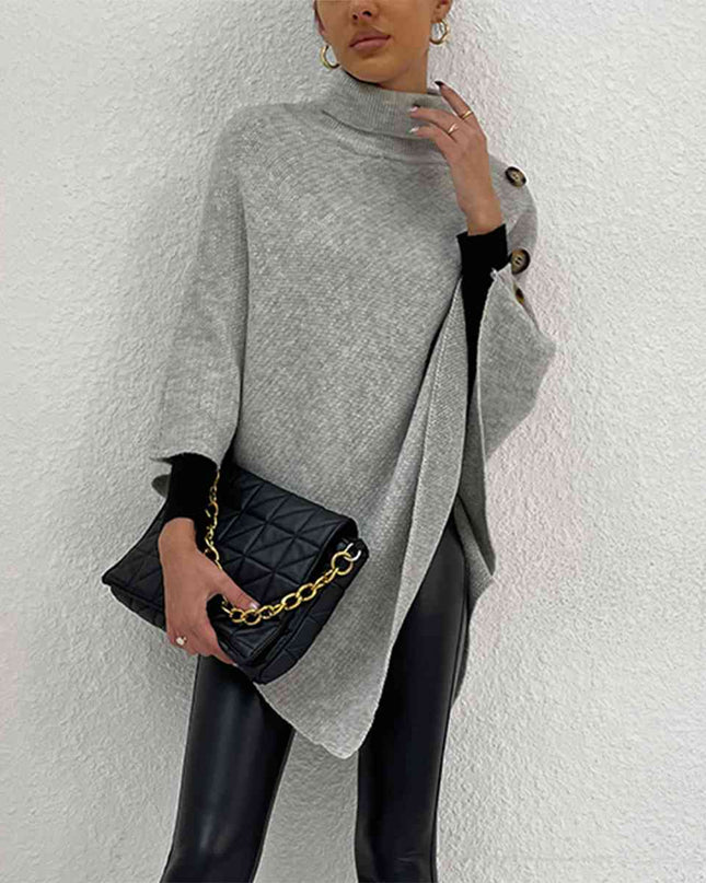 Turtleneck Buttoned Poncho