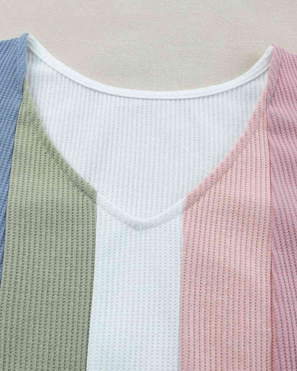 Multicolored Striped Waffle-Knit Sleeveless Tank