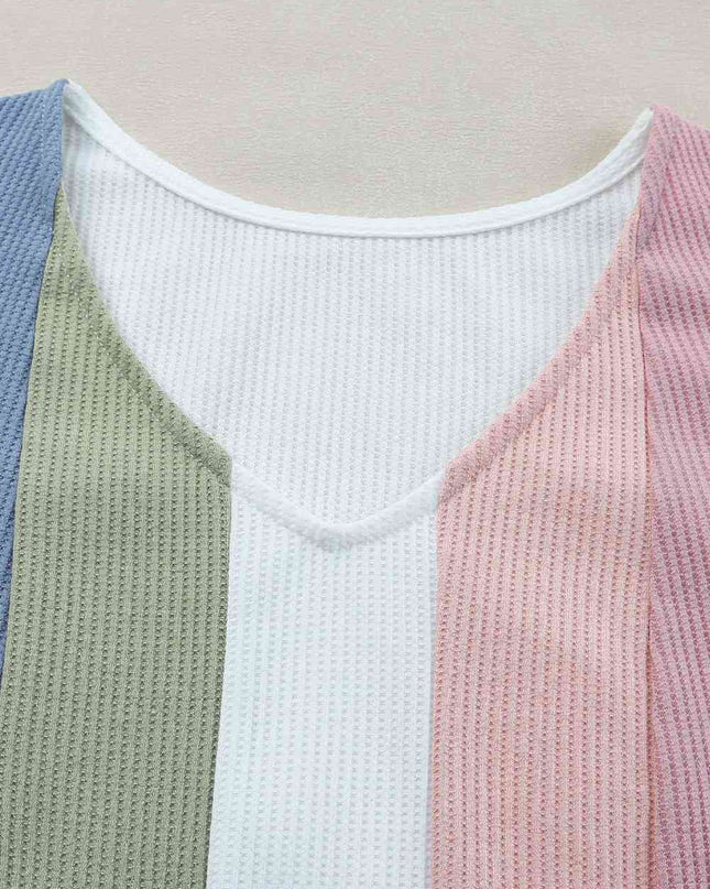 Multicolored Striped Waffle-Knit Sleeveless Tank
