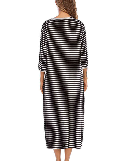 Round Neck Three-Quarter Sleeve Midi Night Dress