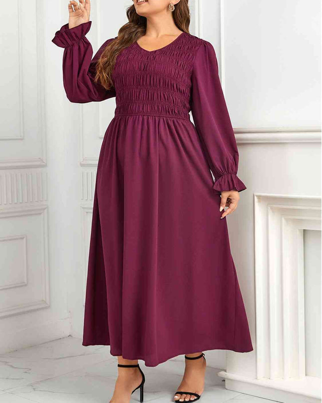 Plus Size Flounce Sleeve Smocked Maxi Dress