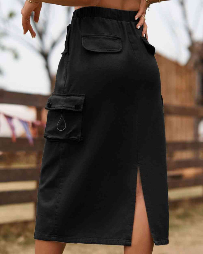 Drawstring Waist Slit Denim Skirt