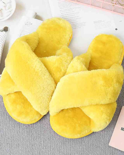 Faux Fur Crisscross Strap Slippers