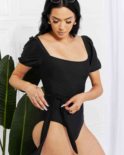 Marina West Swim Salty Air Puff Sleeve One-Piece in Black