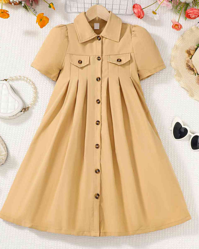 Short Sleeve Collared Neck A-Line Dress