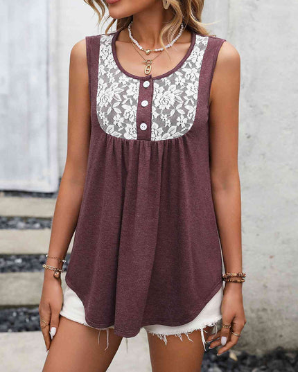 Lace Contrast Scoop Neck Tank