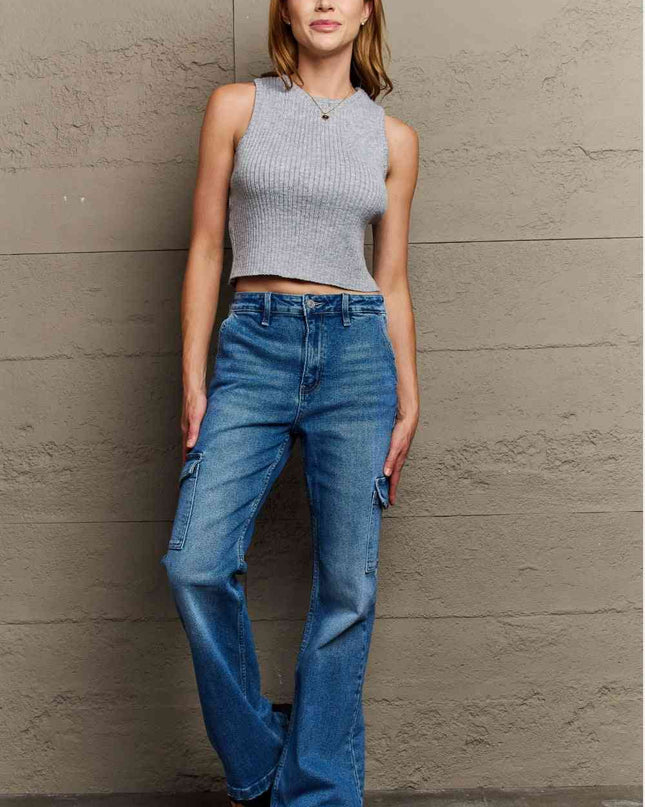 Kancan Holly High Waisted Cargo Flare Jeans