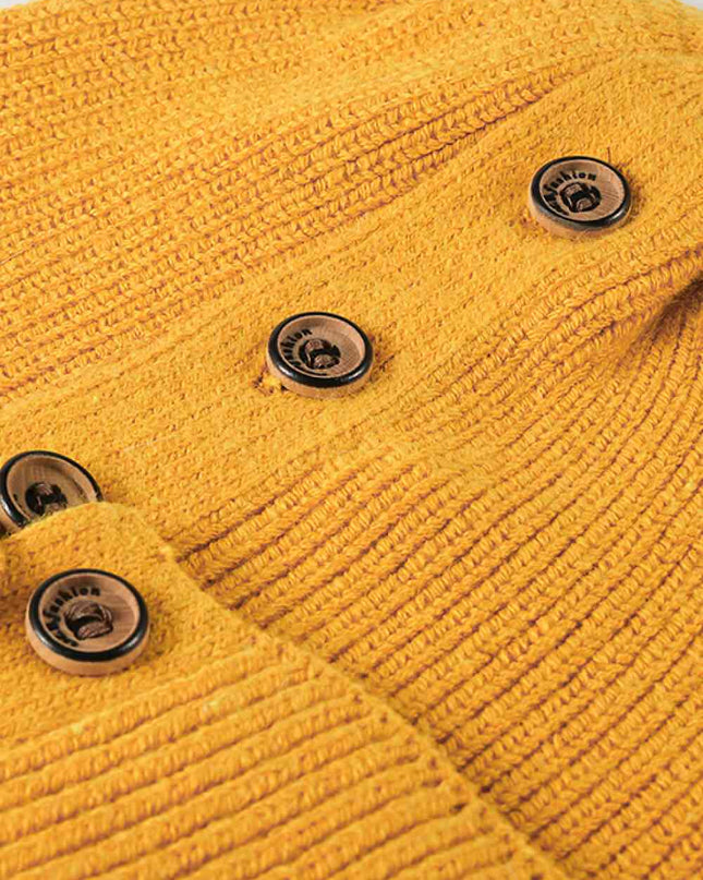 Button Detail Rib-Knit Cuff Beanie