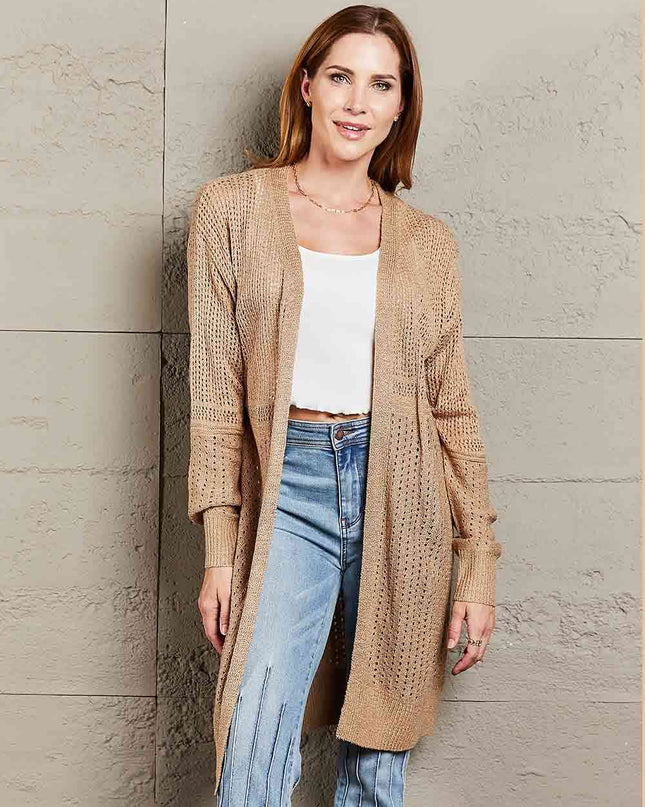 Double Take Openwork Dropped Shoulder Open Front Cardigan