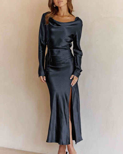 Cowl Neck Long Sleeve Maxi Dress