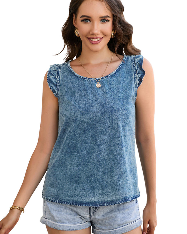Acid Wash Round Neck Denim Tank
