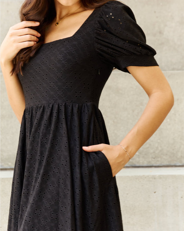 Davi & Dani Walk In The Park Full Size Square Neck Crochet Mini Dress
