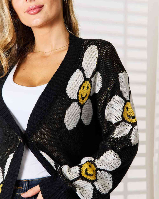 Double Take Floral Button Down Longline Cardigan