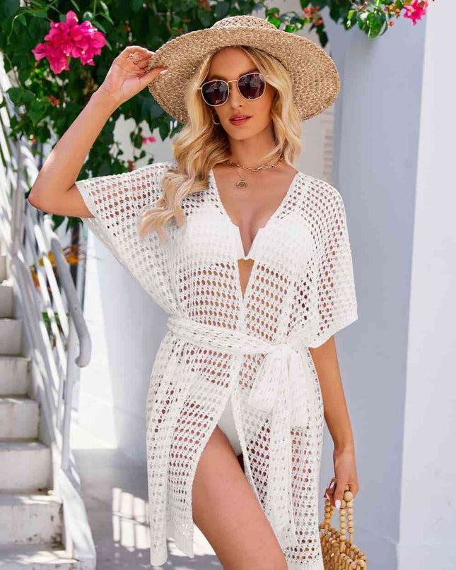 Openwork Tie Waist Cover Up