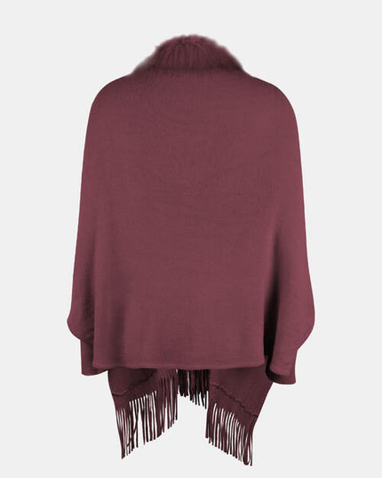 Fringe Open Front Long Sleeve Poncho
